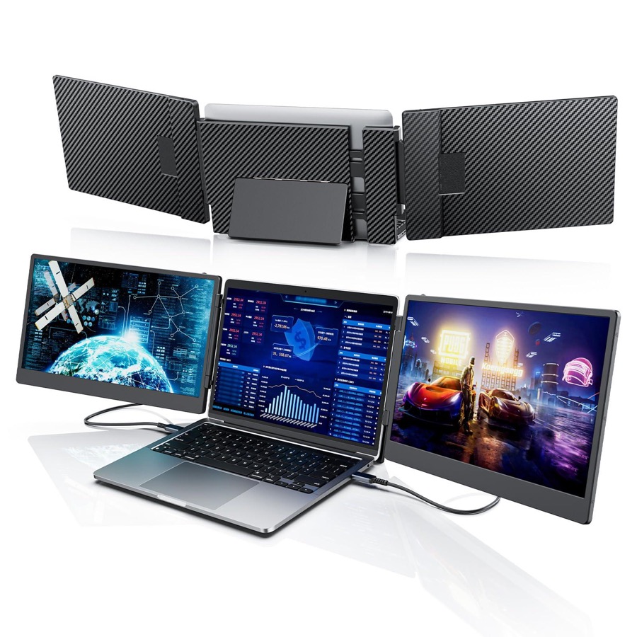 14" Triple Laptop Screen Extender, FHD 1080P IPS Portable Monitor for Laptop, Triple Screen Monitor Extender Compatible with 13"-17" Laptops, HDMI/USB-A/C Plug-Play for Mac/Windows/Android/Dex