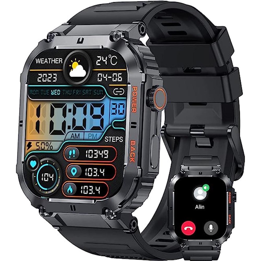 Men's Smart Watch,100M Waterproof Rugged Military Smartwatch with Bluetooth Call(Answer/Dial Calls) 2-inch Utral Large HD Display 70 Days Extra Long Battery Life, 100+ Sports Modes Fitness Tracker