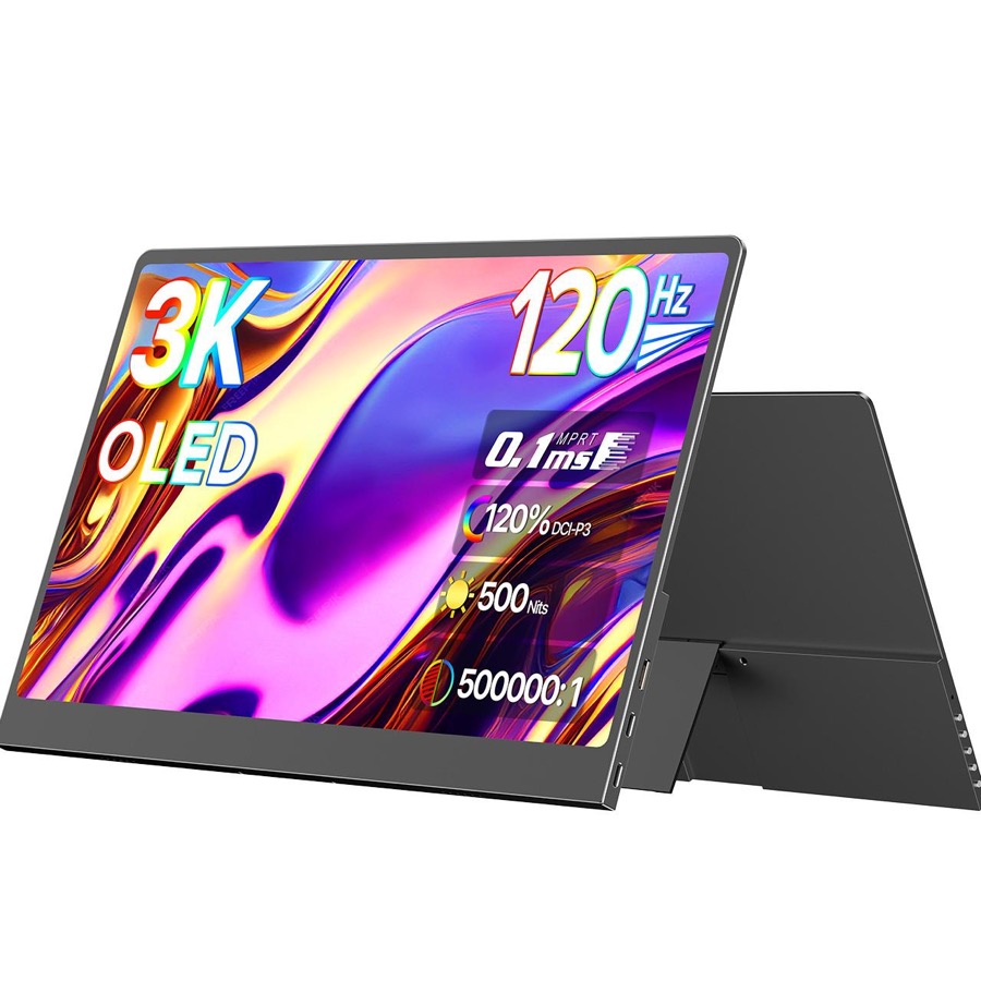 UPERFECT 14" 3K OLED HDR Portable Monitor 500,000:1 Contrast 2880x1800 120Hz 0.1ms 500nits 120% DCI-P3 Ultra-Slim USB-C Gaming Display for Laptop PC Mac Phone PS5 Xbox Switch